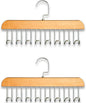Belt Hanger 2Pcs Belt Hanger with 16 Hooks Bra Hangers for Closet,Space-Saving Wooden Closet Hanger Organizer for Ties, Scarves, Bras,Tank, Tops (Wood)