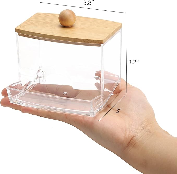 Tbestmax 2 Pack 10oz Qtip Holder Dispenser with Bamboo Lids, Big Clear Bathroom Organizer Accessories Decor for Storage-Qtips Cotton Ball Holder Apothecary Jars, Cotton Swabs, Floss Container