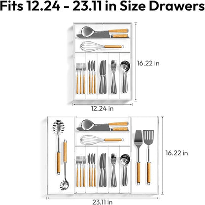 NIUBEE Expandable Kitchen Drawer Organizer for Flatware and Utensils,Clear Acrylic Adjustable Silverware Tray for Drawer,Office,Bathroom Supplies-9 Compartments