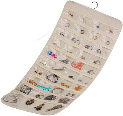 80 Pockets Hanging Jewelry Organizer, 2 Sided Over the Door Wall Mount Rotating Hanger Clear Window Storage Bag for Small Items Earrings, Rings, Necklaces, Bracelets, Hair Clips