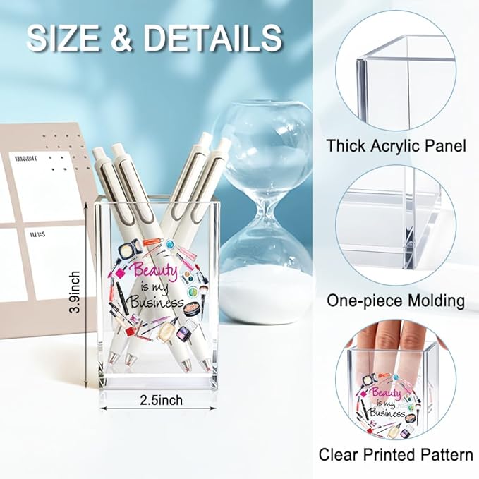 Beauty is My Business Acrylic Cosmetic Holder, Funny Makeup Brush Holder Gifts for Cosmetologist Makeup Lover Women Girls, Christmas Birthday Gifts for Daughter Niece Sister BFF