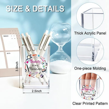 Beauty is My Business Acrylic Cosmetic Holder, Funny Makeup Brush Holder Gifts for Cosmetologist Makeup Lover Women Girls, Christmas Birthday Gifts for Daughter Niece Sister BFF