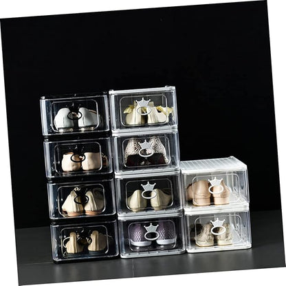 CHILDWEET 5pcs Small Detachable Transparent Shoes Storage Boxes Stackable Plastic Organizer for Home Bedroom Breathable Design for Shoes and Accessories Black
