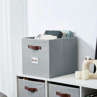 DECOMOMO Storage Baskets, 13x15x13 Storage Cube Bins with Labels for Organizing Shelves Kallax (Kallax / 4pcs, Grey)