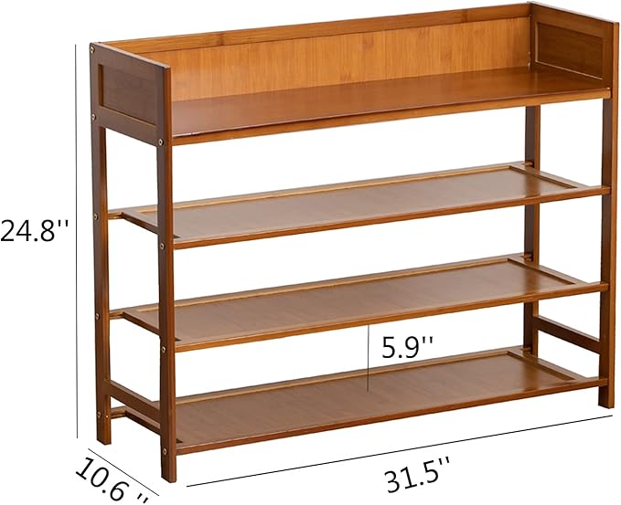SOBIBO 4 Tier Shoe Rack Organizer, 4 Tire Bamboo Stackable Shoe Shelf Storage Organizer, for Entryway, Hallway, and Closet (Brown)