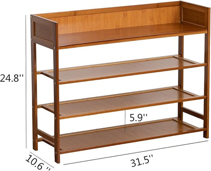 Bamboo Shoe Rack Organizer, 4 Tier Shoe Shelf Storage Organizer, for Entryway, Hallway, and Closet (Brown-31.5)