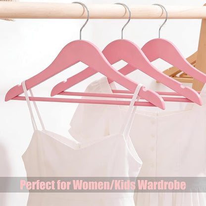 20 Pack Cherry Pink Slim Wood Hangers, Anti-Slip 360° Swivel Space Saving Hangers, Smooth Finish for Women Kids Dress Shirt Coat Closet