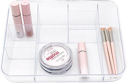 SUNFICON Makeup Tray Organizer Cosmetic Display Case Office Stationery Storage Holder Countertop Storage Unit Makeup Box for Bathroom Drawers,Vanities Office Desk,Washable Crystal Clear Acrylic