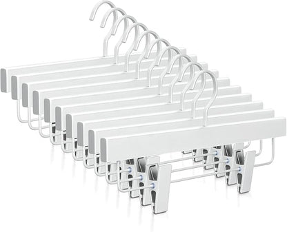 TOPIA HANGER All White Wooden Pants Hangers, Wood Skirt Hangers with Clips, Deluxe Hanger with 360° Swivel Anti-Rust Flat Hook, Smooth Finish Wood for Slacks Trousers Hanger 20 Pack -CT03W
