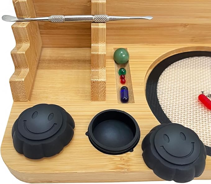 Bamboo Desk Organizer,Carving Tool Organizer with Non-sticky Mat and Silicone Container (21 x 16 x 4.5cm)