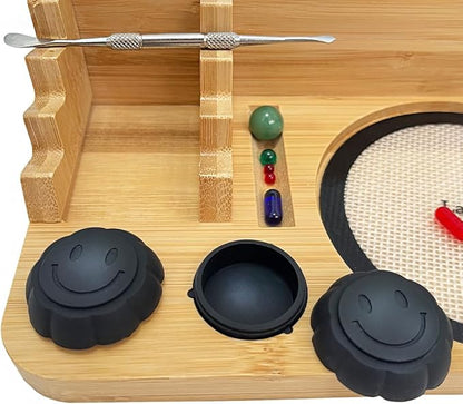 Bamboo Desk Organizer,Carving Tool Organizer with Non-sticky Mat and Silicone Container (21 x 16 x 4.5cm)