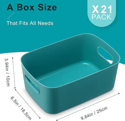 Leinuosen 21 Pack Plastic Storage Baskets Plastic Storage Bins Pantry Organizer Bins for Kitchen Freezer Cabinet Closet Bathroom Under Sink Laundry Room Bedrooms Countertops Shelve(Dark Colors)