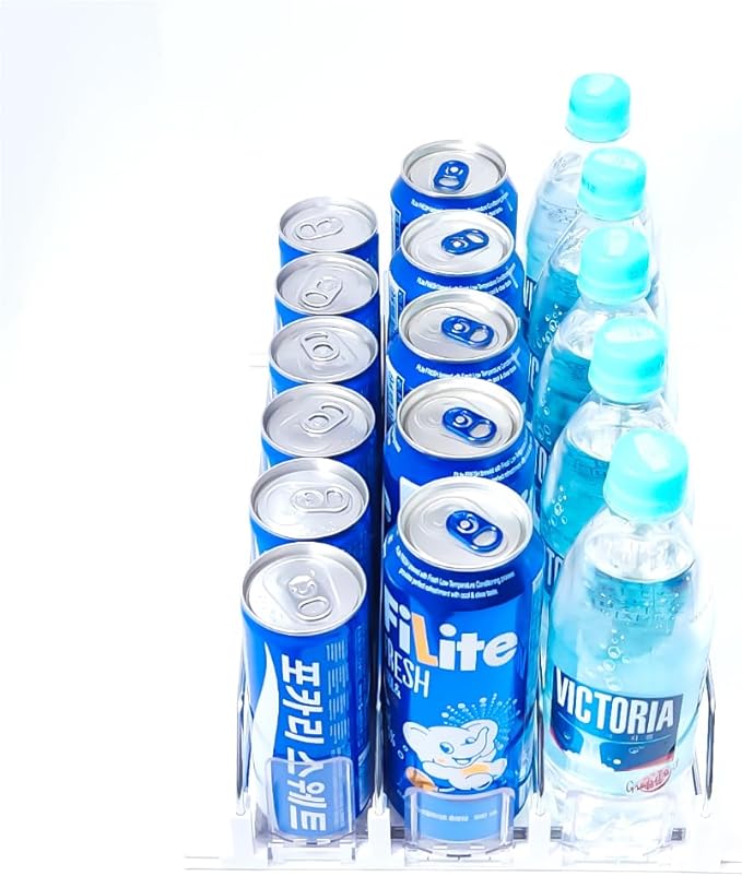 automatic beverage sorting Can Organizer Dispenser for Refrigerator (3 rows, 6 rows mixed type, 18 units stored) 9.9(W) x15(D) x3.1(H) inch, Large, Transparency, SMIUDRM18
