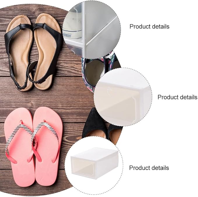 Large Plastic Shoe Storage Box Set, 6pcs Thickened Drawer-style Shoe Organizer with Flip Lid for Closet and Home Storage