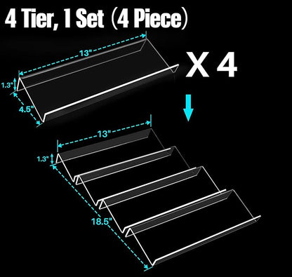 Antimbee Spice Drawer Organizer, 4 Tier- 4 Pack Acrylic Spice Rack Tray for Drawer, Expandable From 13" to 26" Kitchen Spice Rack Tray for Countertop Holds up 28 Spice Jars (Jars not Include)