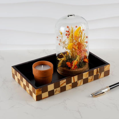 Handicrafts Home Small Bathroom Tray for Countertop, Resin Inlay Vanity Tray for Perfume & Cosmetics, Guest Towel Holder, Decorative Serving Tray for Bathroom,10x6, Vintage Decor, Brown Bathroom Tray
