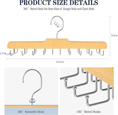 Tie Rack Hanger for Closet Fitnice Upgraded Non Slip Tie Holder Organizer Space Saving with 20 Foldable Hooks Wooden Belt Hanger for Tank Tops Bras Cami Scarves