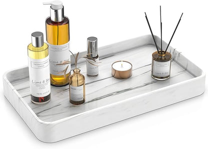 Gurygo 10" Vanity Tray for Bathroom - Hand Towel Tray Organizer for Paper Napkins - Bathroom Vanity Counter Organization - Ceramic Soap Dispenser Tray for Kitchen Counter (Marble White, Set/1)…