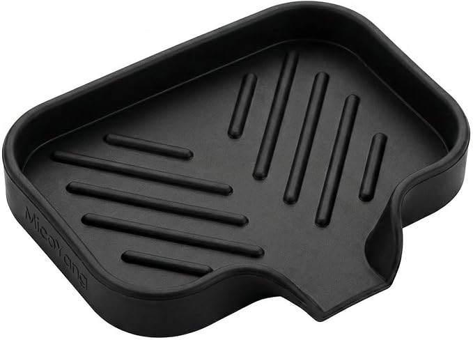 MicoYang Silicone Bathroom Soap Dishes with Drain Spout-Bathroom and Kitchen Sink Organizer,Sponge Holder,Dish Soap Tray,Perfect for Dispenser,Scrubber,Bottle,Cup on Sink or Counter-Black 4.9"×3.2"