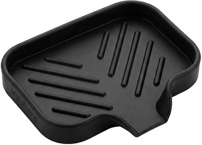 MicoYang Silicone Bathroom Soap Dishes with Drain Spout-Bathroom and Kitchen Sink Organizer,Sponge Holder,Dish Soap Tray,Perfect for Dispenser,Scrubber,Bottle,Cup on Sink or Counter-Black 4.9"×3.2"