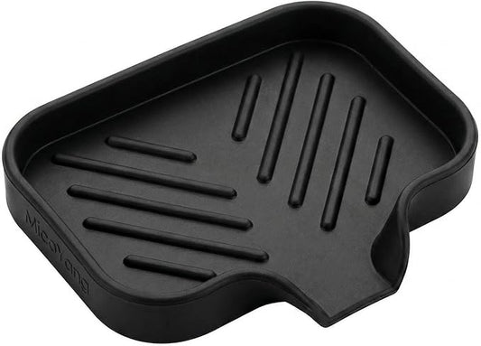 MicoYang Silicone Bathroom Soap Dishes with Drain Spout-Bathroom and Kitchen Sink Organizer,Sponge Holder,Dish Soap Tray,Perfect for Dispenser,Scrubber,Bottle,Cup on Sink or Counter-Black 4.9"×3.2"