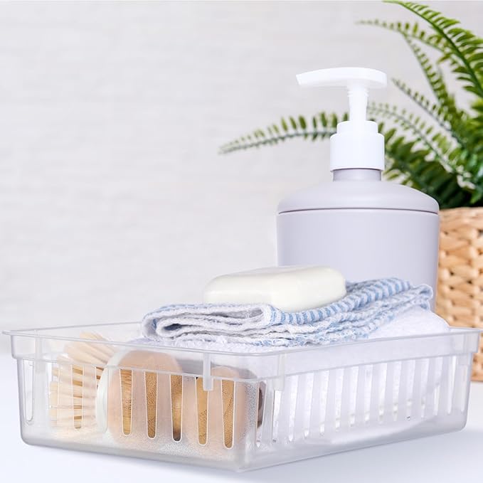 Wenqik 24 Pcs Plastic Storage Baskets for Classroom Organizing Small Pantry Storage Bins Rectangular Tray for Back to School Household Toys Classroom Bedrooms, Kitchens Countertops(Clear)