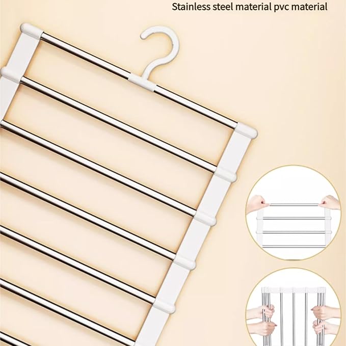 5-Tier Hanging Pants Rack, Pants Rack, 2 Pack Space Saving Closet Organizer for Multiple Pants, Slacks, Jeans, Towels, Scarves - Heavy Duty Storage Holder for Closet, Bedroom, Dorm Room