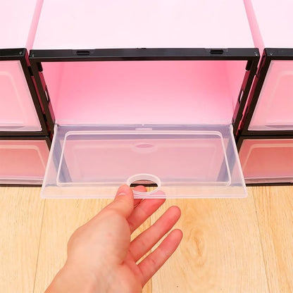 NUOBESTY 6pcs Thickened Stackable Shoes Storage Boxes Plastic Shoe Containers with Black Frame Pink Lid for Men’s Closet Organization
