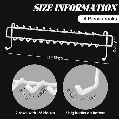 Gisafai 4 Pcs Tie Rack Organizer Wall Mounted Belt Holder Rack for Closet with Rubber Tips 100 Hooks in Total Hanging Organizer Hanger for Ties, Belts, Scarves, Jewelry, Necklaces