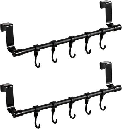 INCREWAY 2Sets Towel Holder, Over The Cabinet Door Towel Rack with Hooks, No-Installation Organizer for Kitchen Towels and Utensils on Bathroom Pantry Doors (Black)