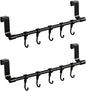 INCREWAY 2Sets Towel Holder, Over The Cabinet Door Towel Rack with Hooks, No-Installation Organizer for Kitchen Towels and Utensils on Bathroom Pantry Doors (Black)
