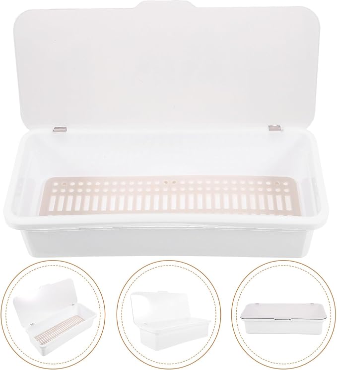 Alipis Plastic Silverware Tray with Lid, Silverware Countertop Storage Container Kitchen Cutlery and Utensil Drawer Organizer for Kitchen Flatware Spoons Forks White