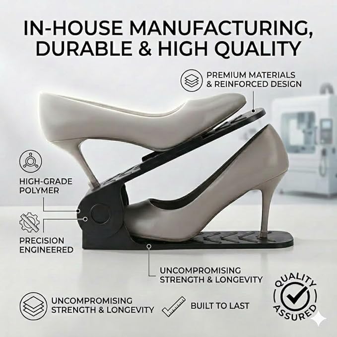 -12 p.c Adjustable Height Plastic Shoe Organizer (Black)