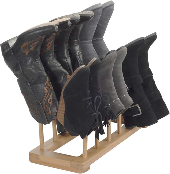 MobileVision Bamboo Boot Rack Free Standing Shoe Organizer, Holds 6 Pairs, Store Tall Knee-High, Hiking, Riding, Rain or Work Boots in closets, entryways & more