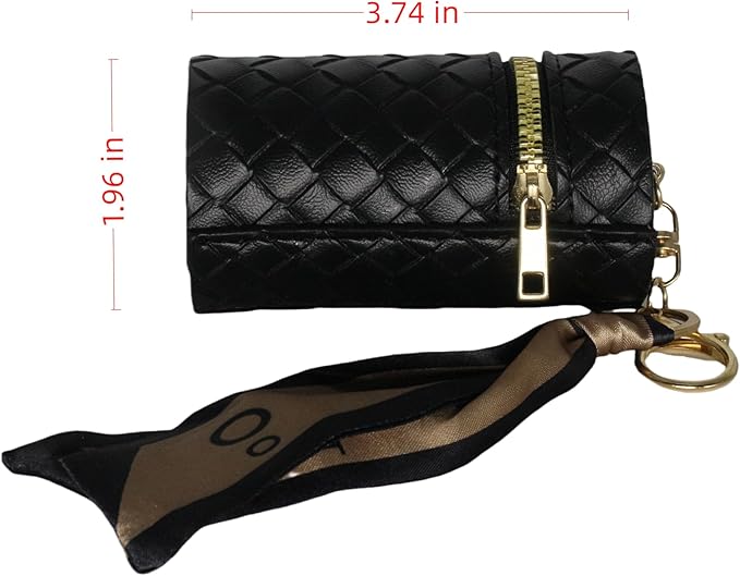 Lipstick storage box with decorative scarf keychain, can be hung in women's bag keychain, black