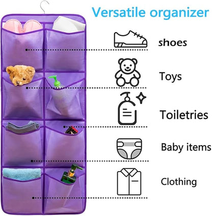 Dual Sided Hanging Closet Organizer Shoe Rack Holder with 26 Large Pockets (Purple)