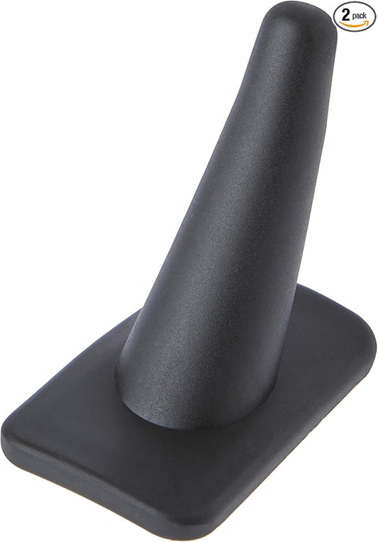 Plymor Black Rubber Ring Finger Display, Single on Rectangular Shaped Base, 1.375" W x 2.25" D x 2.125" H (Pack of 2)