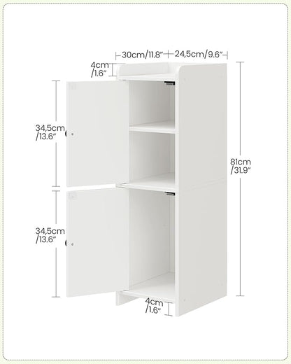 CHOEZON Toilet Paper Cabinet, Small Corner Floor Cabinet, Freestanding Toilet Paper Storage Cabinet with 2 Doors, Narrow Bathroom Cabinet, for Small Spaces, Bathroom, Living Room, Kitchen, White