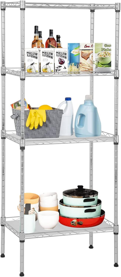 4-Tier Shelving Unit 44" H x 18L x 12D Storage Shelves with Wire Shelf Liners Adjustable Small Closet Shelves Metal Shelf Rack for Storage Kitchen Pantry Laundry, 600Lb Capacity, Chrome