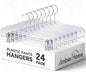 Amber Home 24 Pack Clear Plastic Pants Hangers, Skirt Hangers with 2 Adjustable Clips for Jeans, Slacks & Shorts, Crystal Clear Clothes Hangers with 360° Swivel Hook