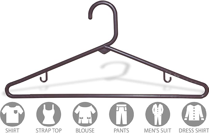 Brown Plastic Tubular Top Hanger with Fixed Bar, Space Saving Tube Hangers with Hooks for Hanging Straps (Set of 72) by The Great American Hanger Company