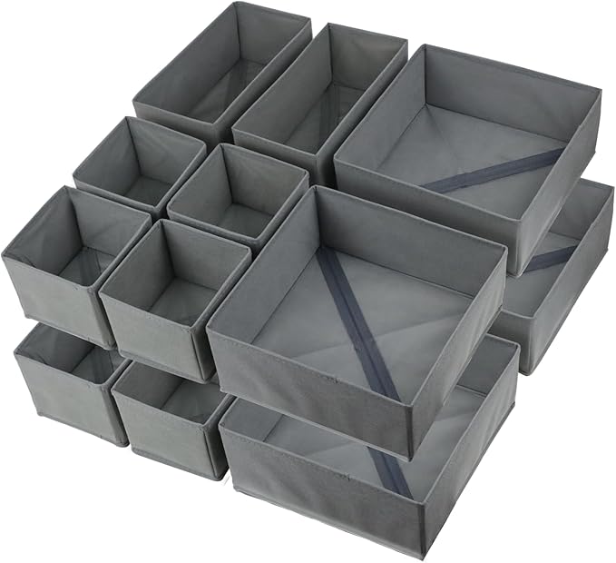 Fordonral 16 Pack Drawer Organizer Clothes, Foldable Fabric Dresser Organizer Closet Organizers and Storage Box for Underwear,Folded Clothes,Baby Clothing,Socks,Bra,Towels,Ties(Gray)