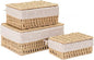 GIB Small Wicker Storage Baskets with Lids and Liner, Rectangular Paper Rope Woven Baskets for Organizing, Decorative Boxes Boho Decor for Shelves Table Desktop Makeup Organizer, Set of 3