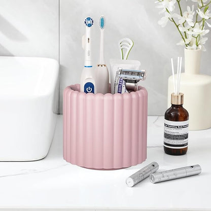 Anyoifax 360 Rotating Makeup Brush Holder 7 Slots Make Up Brush Organizer Removable Spinning Cosmetic Brushes Storage Pen Holder for Vanity, Dresser, Desk, Pink
