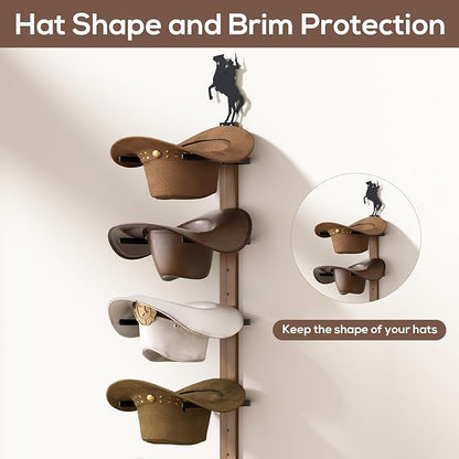 Cowboy Hat Rack for Wall – 3-Piece Wooden & Metal Western Hat Holder, Rustic Rider Sign Decor, Holds up to 6 Hats, Wall Mounted Cowboy Hat Organizer & Storage Display Rack for Cowboy Room Decor