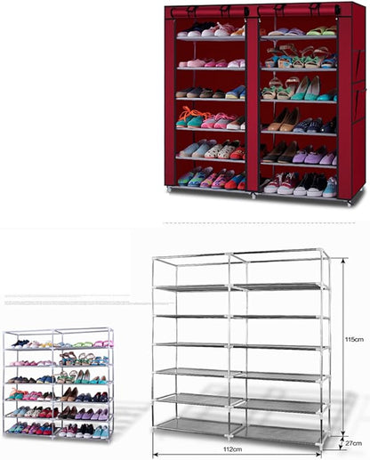 45" The Large Shoe Rack with dust Cover Shoe Rack with Covers on The 6-Floor Non-Woven Shoe Cabinet is Used for Closet, Bedroom and Garage, (2 Row 12 Grid Grey)