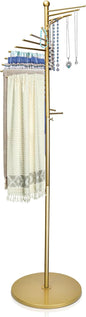 Metal Scarf Rack, Freestanding Spiral Scarf Holder Commercial Hijab Organizer Belt Pants Hanger 59‘’-67‘’ Height Adjustable with 22 Rods for Clothing Store Home, Space Saving Shelves (Color: Gold)