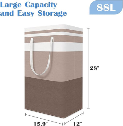 BlissTotes 3-Pack Laundry Basket, Freestanding＆Waterproof Laundry Hamper, Collapsible Tall Clothes Hamper with Easy Carry Handles for Clothes, Towels in the Family and Dorm,Gradient Khaki,88L