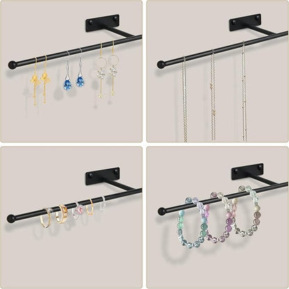 2 Pack Wall Jewelry Organizer, 14.5'' Necklace Holder for Hanging Earring, Ring, Bracelet, Hairband, Glasses Storage, Decorative Space-Saving Jewelry Display-Black