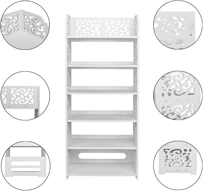 6 Tier Wood-Plastic Board Shoe Racks,Narrow Vertical Shoes Rack,Freestanding Shoe Organizer Shelf,Shoe Rack Storage Organizer,with Shelves,for Closet, Entryway, Front Door Entrance, Hallway (White)